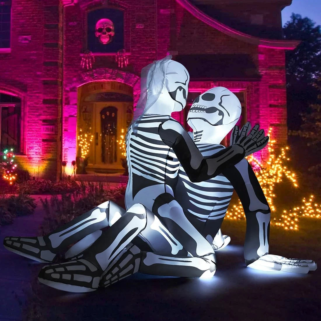 6.5FT Halloween Inflatable Skeleton Couple Blow Up Yard Decoration w/ LED Lights 6.5FT Halloween Inflatable Skeleton Couple Blow Up Yard Decoration w/ LED Lights
