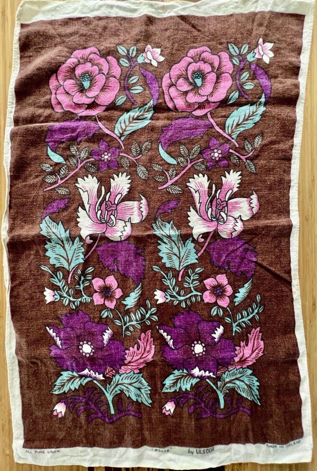 Vtg Ulster Linen Kitchen Dish Tea Towel Pure Linen Boho Mod Floral 18
