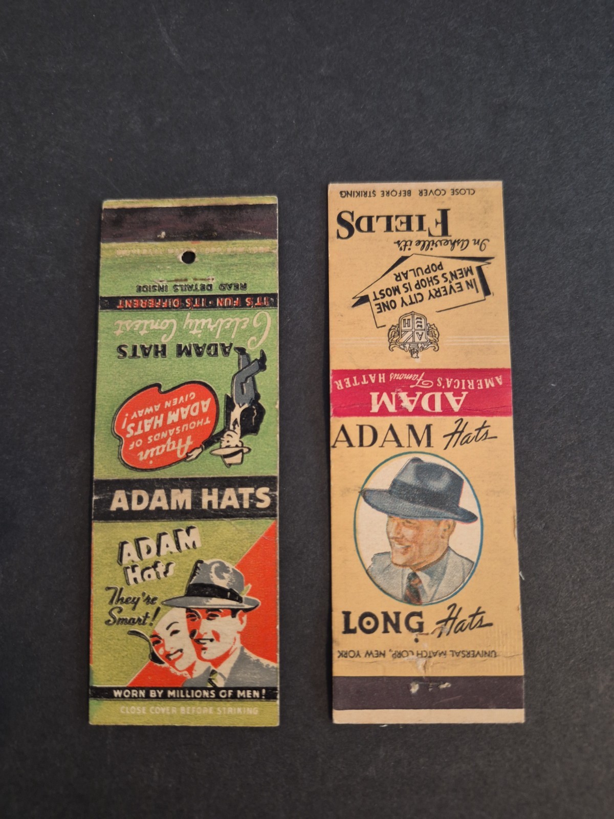 Lot Of 2   Adam Hats Matchcovers 