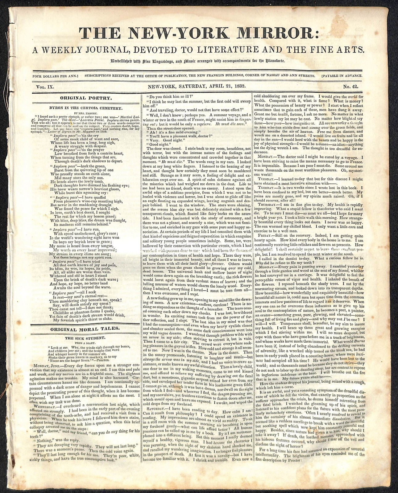New-York Mirror Weekly Journal Literature Fine Arts Newspaper 4/21/32 8pp