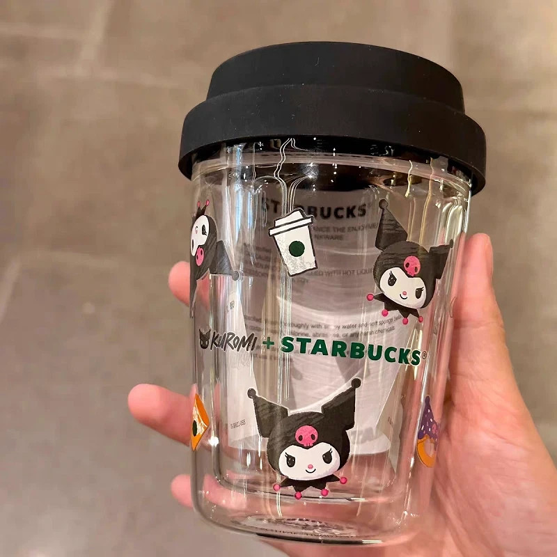 NEW Starbucks X Kuromi Sanrio Double-wall Glass Cup 10Oz Cute Cartoon Coffee Cup