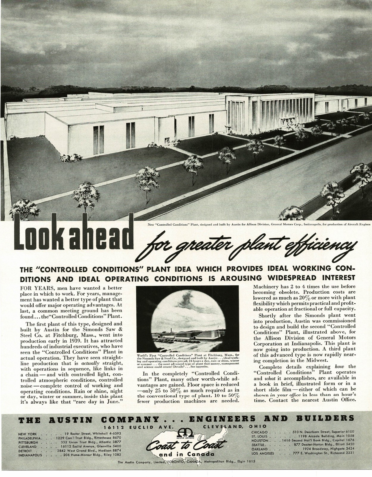 1940 Austin Company designed GM Allied Plant Indianapolis IN Vintage Print Ad
