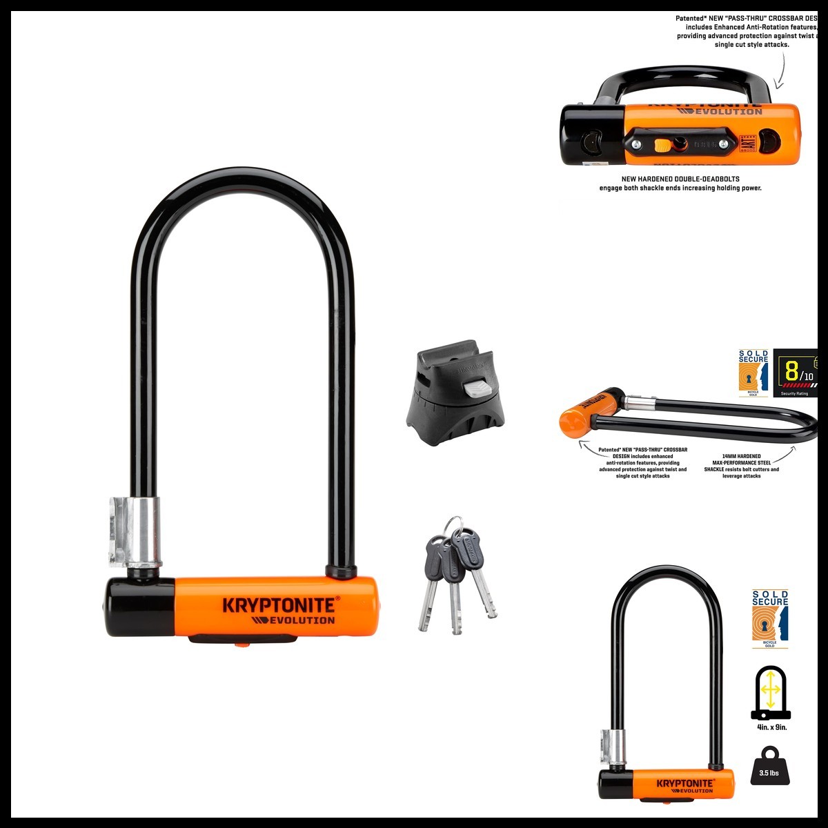 Kryptonite Evolution Standard Bike U-Lock 14mm Steel Shackle 3 Keys Kryptonite Evolution Standard Bike U-Lock 14mm Steel Shackle 3 Keys