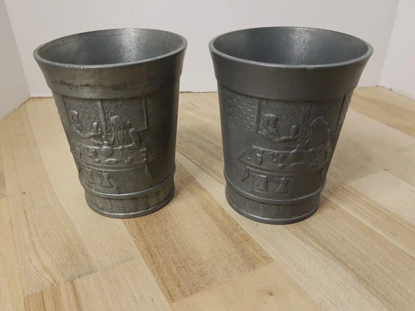 Pewter Metal Shot Glass Cups ~ Set of 2 Vintage ~ 3 Inches Tall ~ Made In Italy