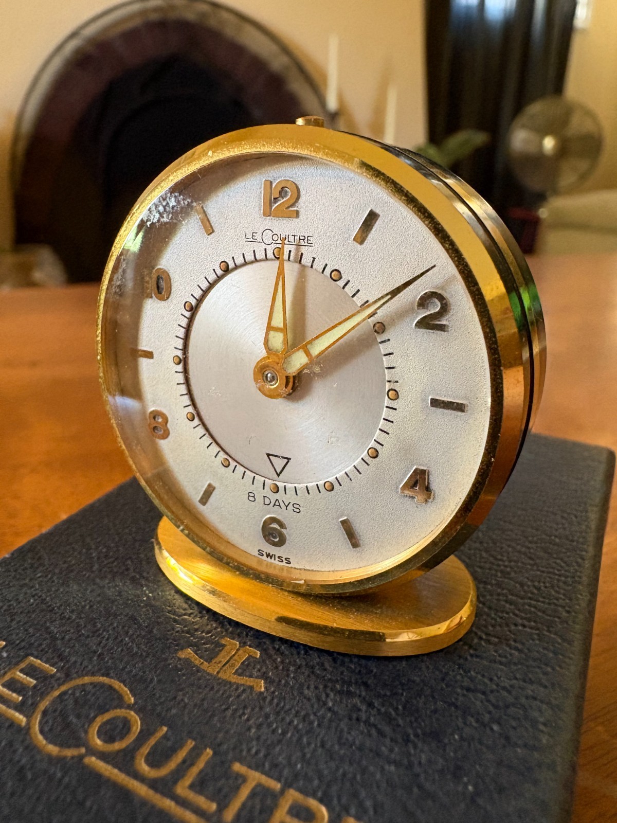 Vintage LeCoultre 8 Day Miniature Alarm Clock Swiss Brass w/ Box & Papers