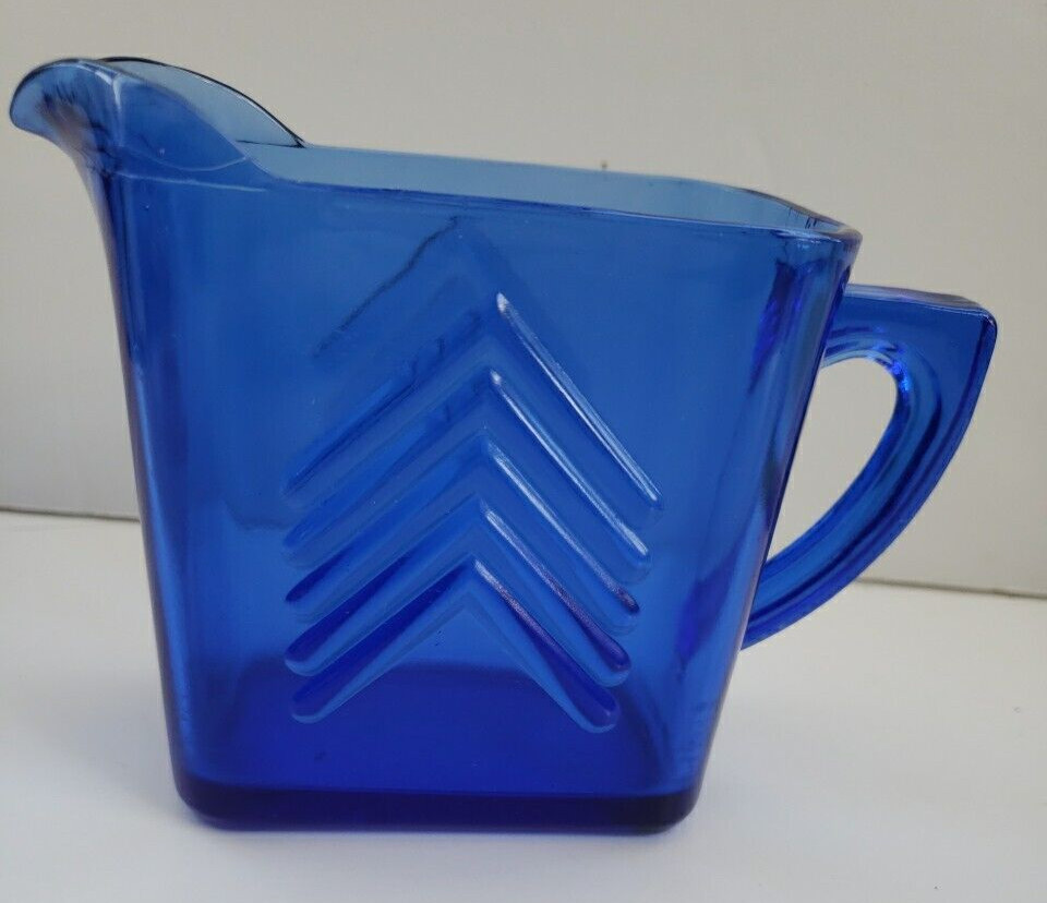 Hazel Atlas Cobalt Blue Depression Glass Chevron Creamer Pitcher
