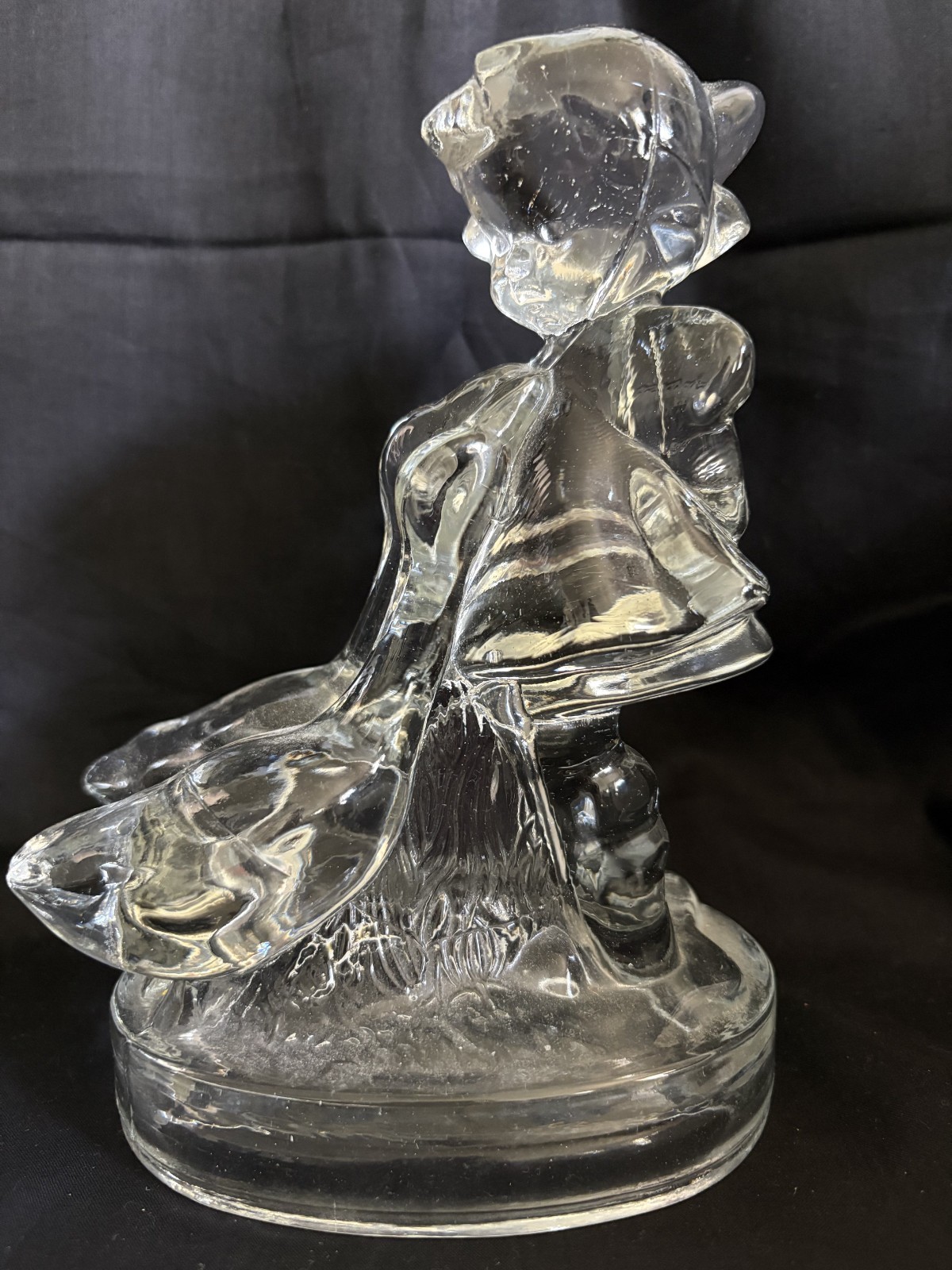 Vintage Girl with Goose Glass Figurine, Heavy glass