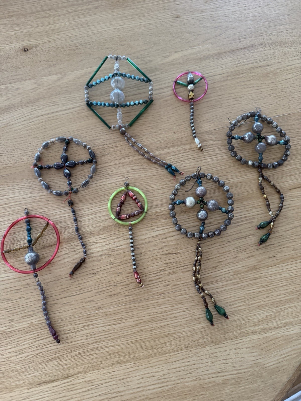 7 Vintage ( Antique ) Czech Or Japan Glass Beaded Christmas Tree Ornaments