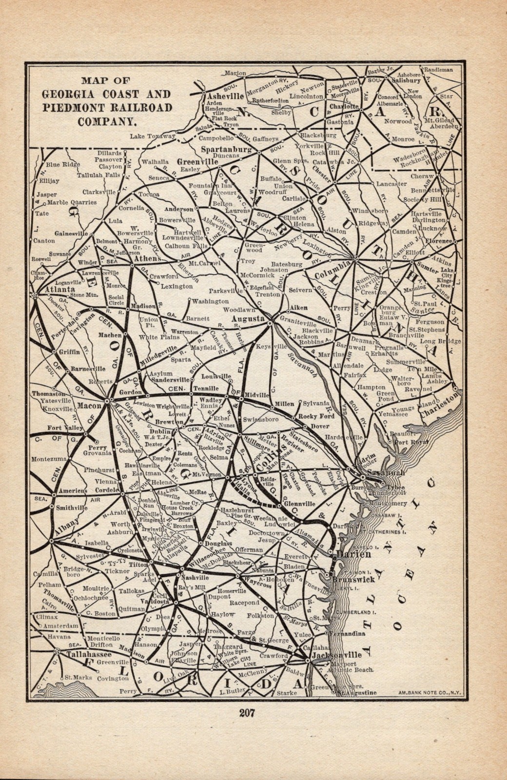 1909 Antique Georgia Coast Piedmont Railroad Map Georgia Railway Map 3092