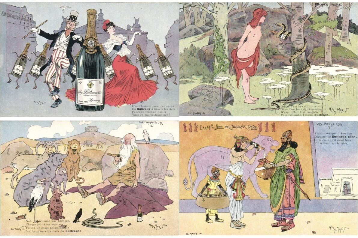 BULTEAUX CHAMPAGNE ADVERTISING ARTIST MORIN, 13 Vintage Postcards (L7205)