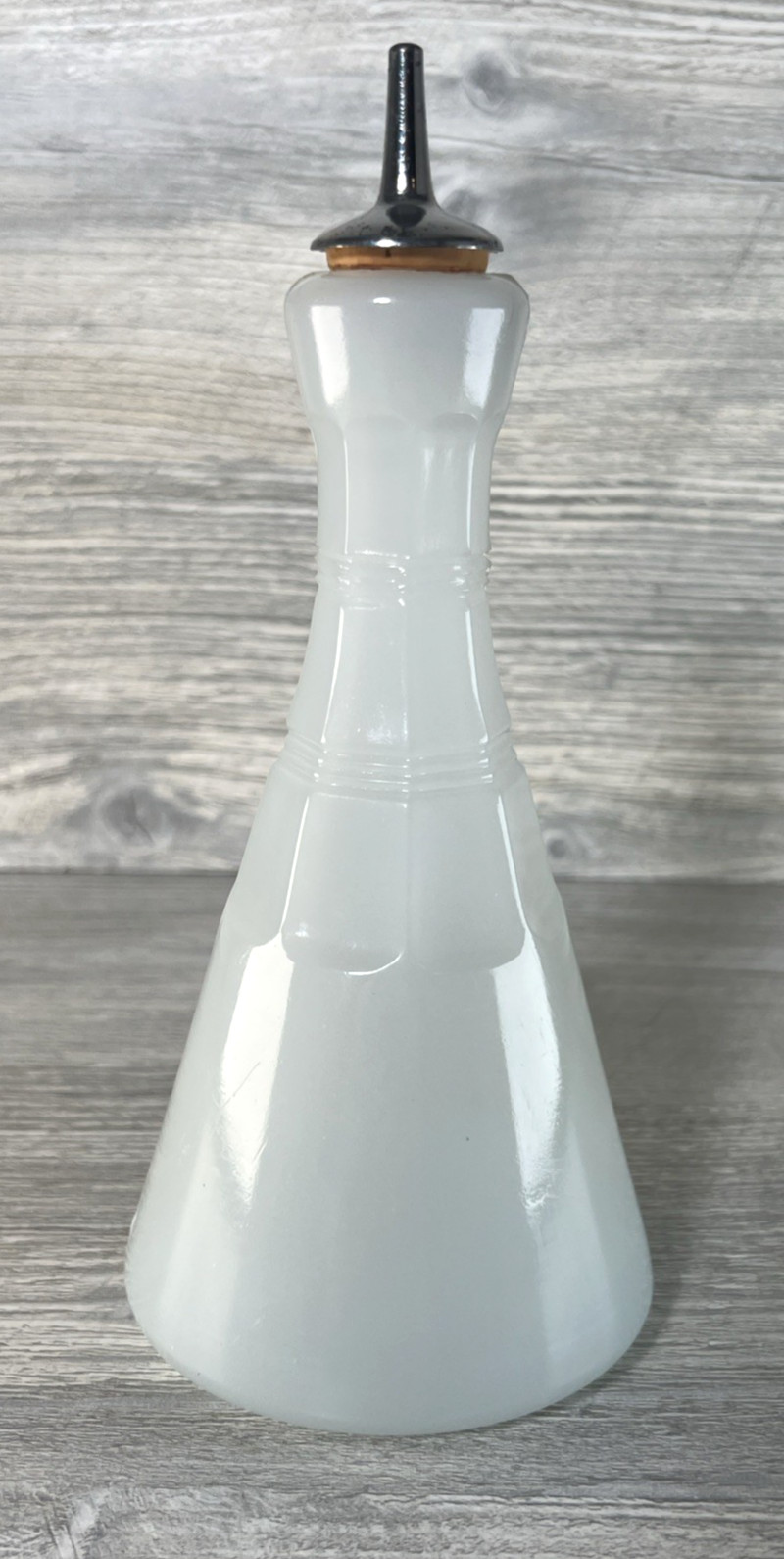 Vtg E. W. Inc. Moonstone Glass Barber Bottle With Stopper Opalescent White 8\