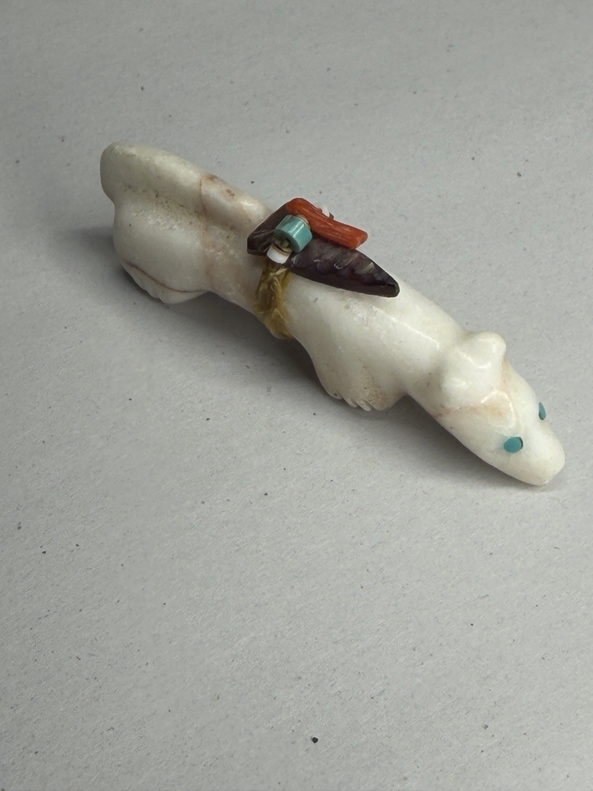 Native American Zuni Stone Bear Or Mountain Lion w Offerings Fetish By GABE SICE Native American Zuni Stone Bear Or Mountain Lion w Offerings Fetish By GABE SICE
