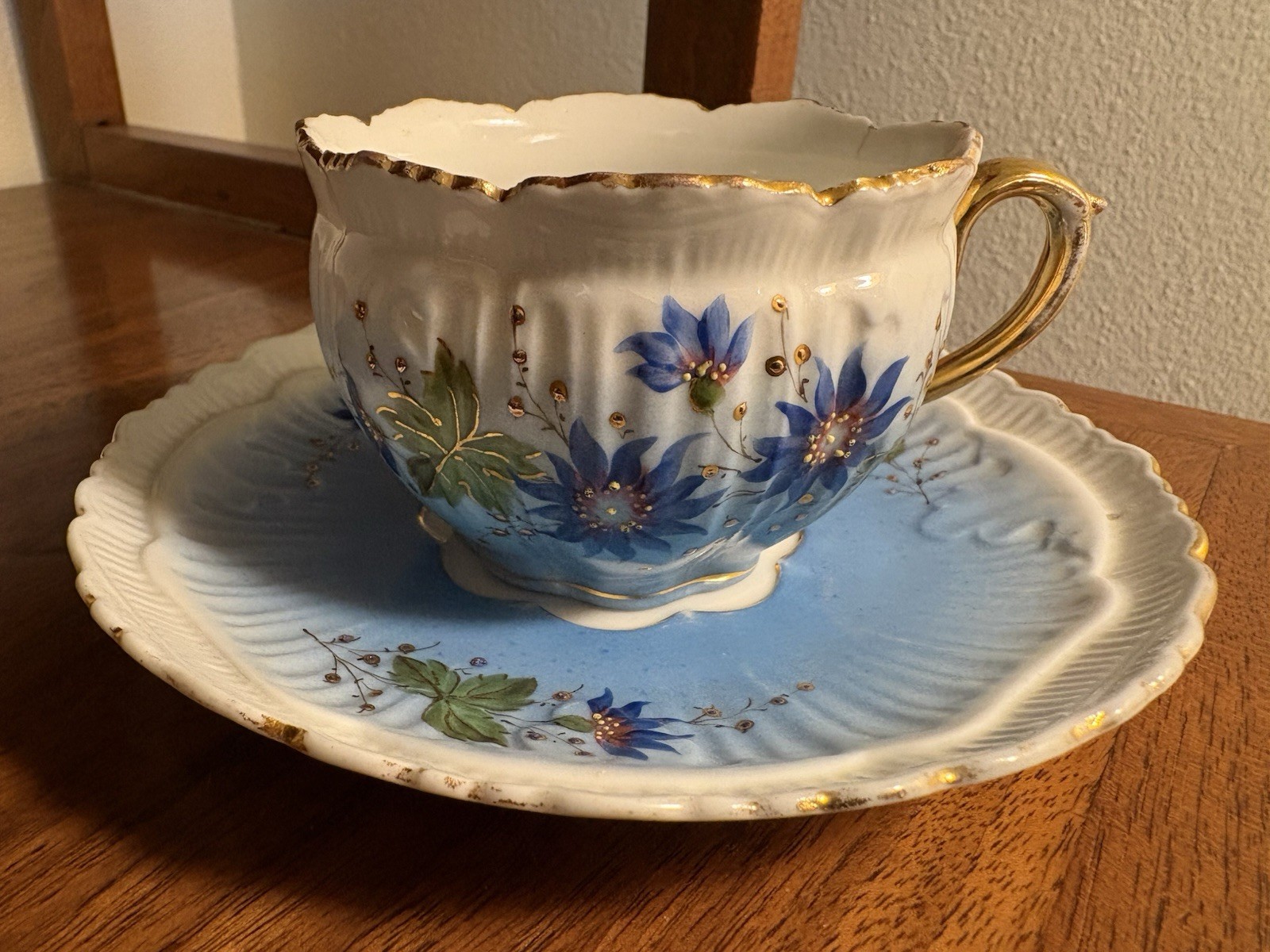 German Tea Cup and Saucer Koniglich pr. Tettau Porcelain 1885-1902 Antique