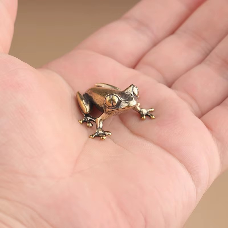 Retro Brass Mini Frog Miniatures Figurines Vintage Animal Figurine Toad Desktop