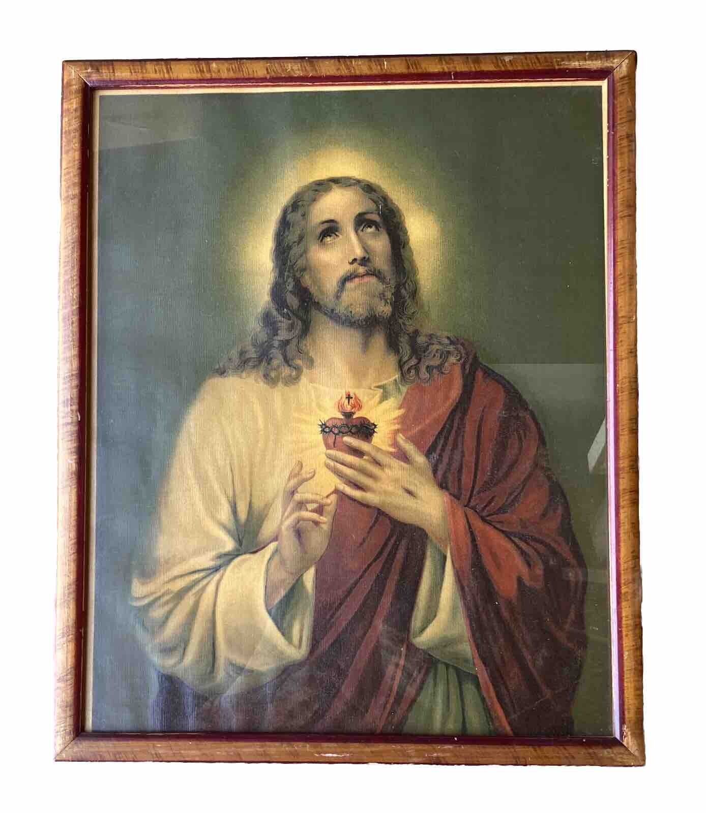 Vtg Framed Print, Jesus to the Devotion of The Sacred Heart by Ebbinghaus 21x17