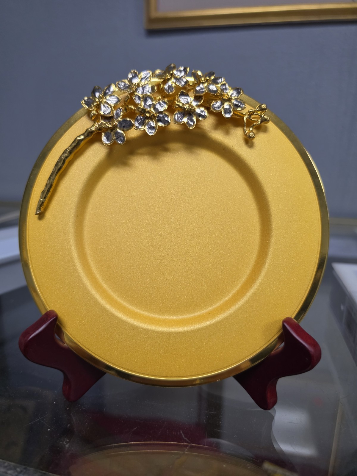 RISIS Vanda Limbata Orchid Spray on  Plaque II in 24k Gold & Palladium