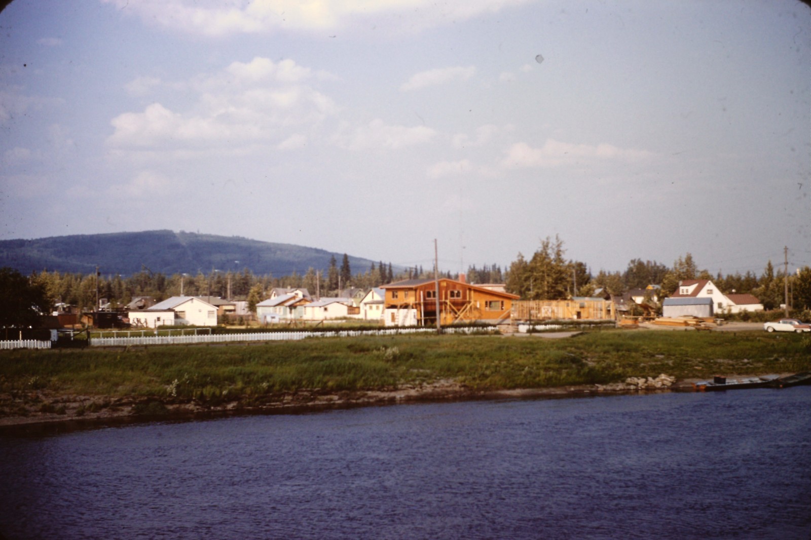 1957 NEW HOMES ACROSS RIVER FAIRBANKS ALASKA 35MM SLIDE Red Border