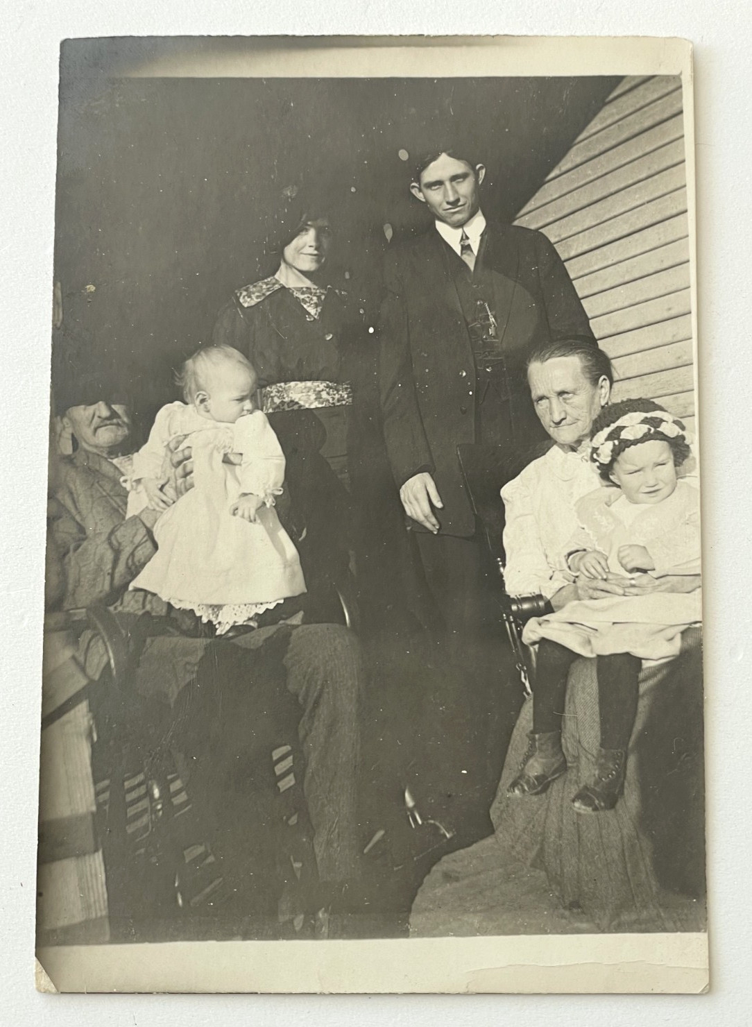 RPPC Family of Six Portrait Real Photo Postcard ca 1920 VG