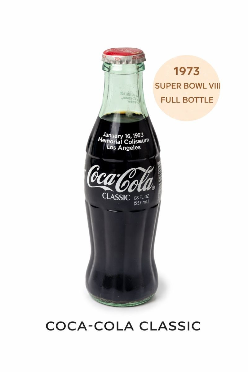 Coca-Cola Classic Full Bottle Super Bowl VIII 1973 Memorial Coliseum 8 fl oz Coca-Cola Classic Full Bottle Super Bowl VIII 1973 Memorial Coliseum 8 fl oz