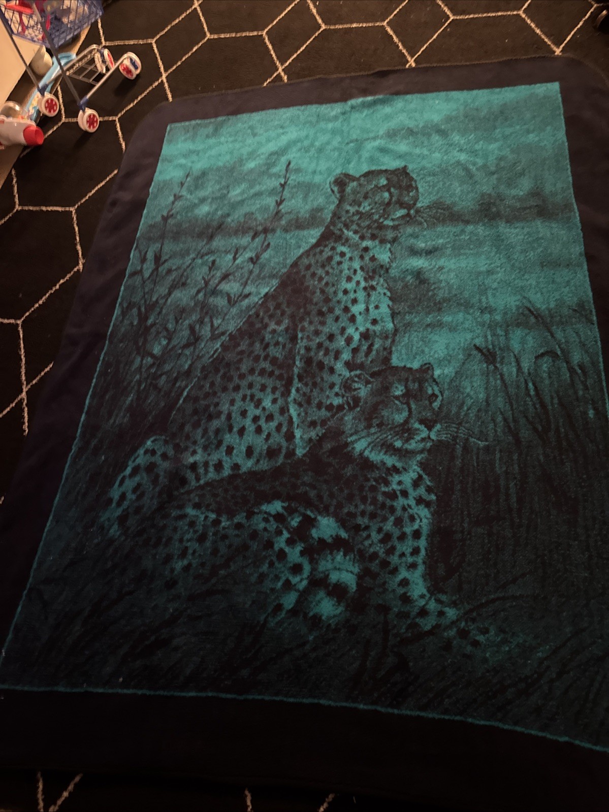 VTG San Marcos  Blanket Cheetahs Black And Blue 58x86” Twin Size
