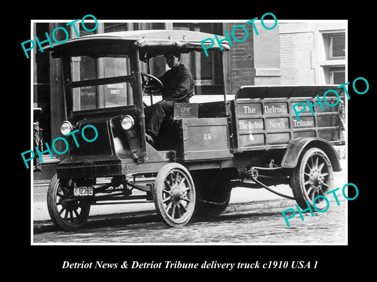 OLD LARGE HISTORIC PHOTO OF THE DETRIOT TRIBUNE NEWSPAPER DELIVERY TRUCK c1910 1