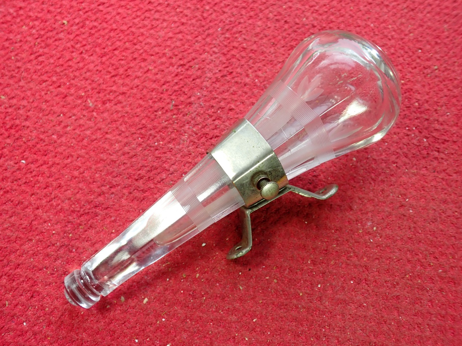 Antique Etched Glass Car Vase with Mounting Bracket Early Automobile Accessory 