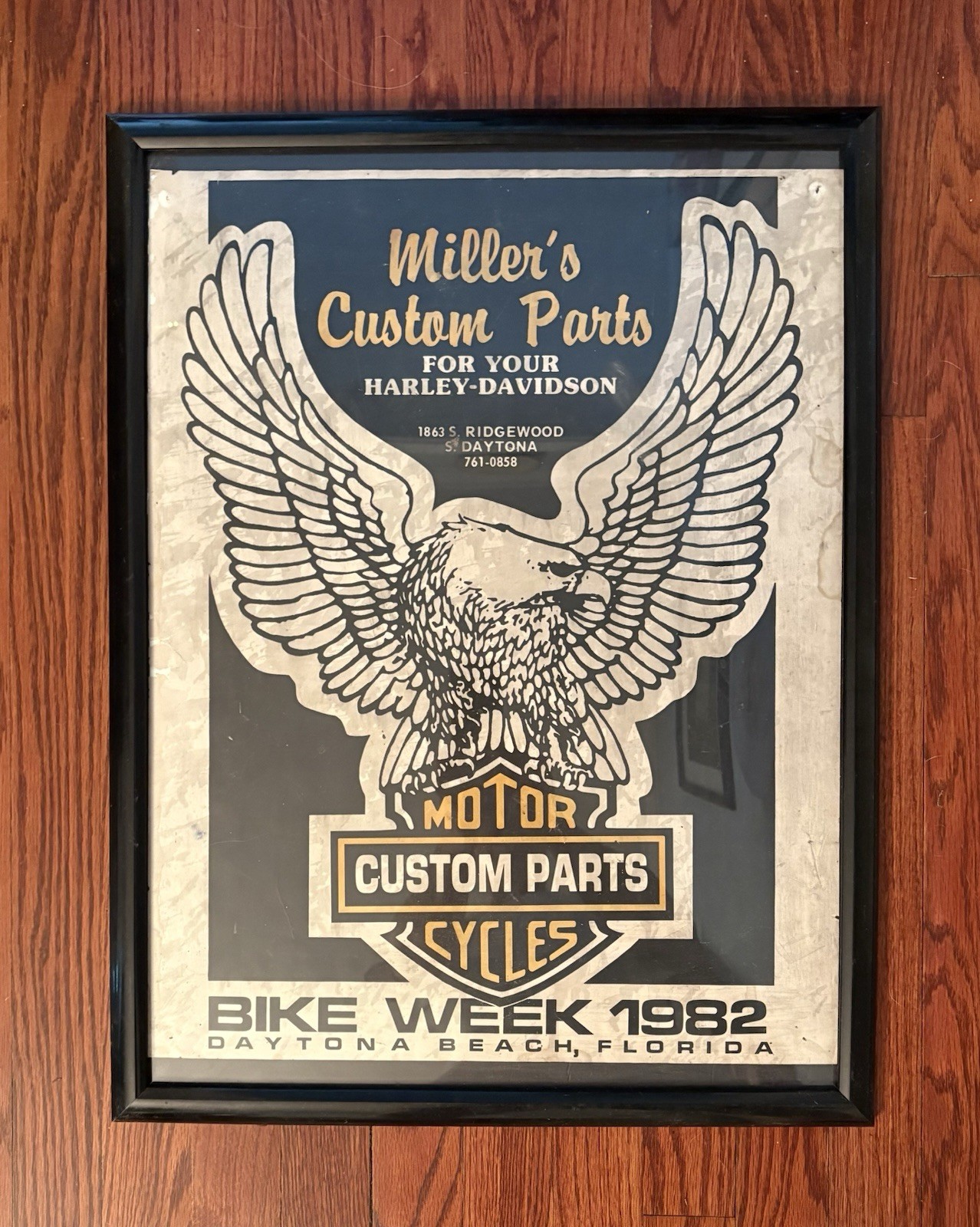 Vintage Harley-Davidson Motorcycles Miller\'s Parts Daytona Bike Week Poster 1982