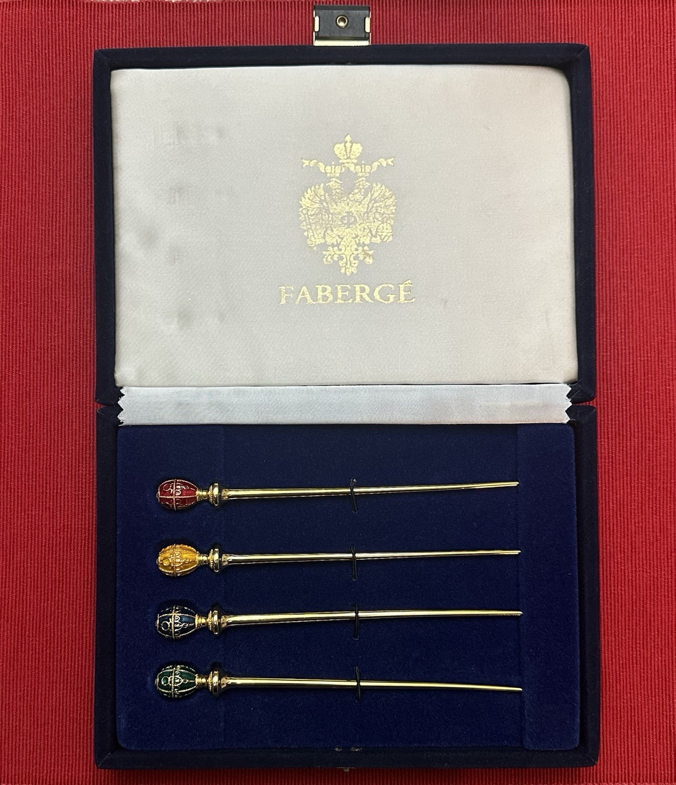 Fabergé Imperial Egg Cocktail Stirrers Set of 4 w/ Original Box Rare