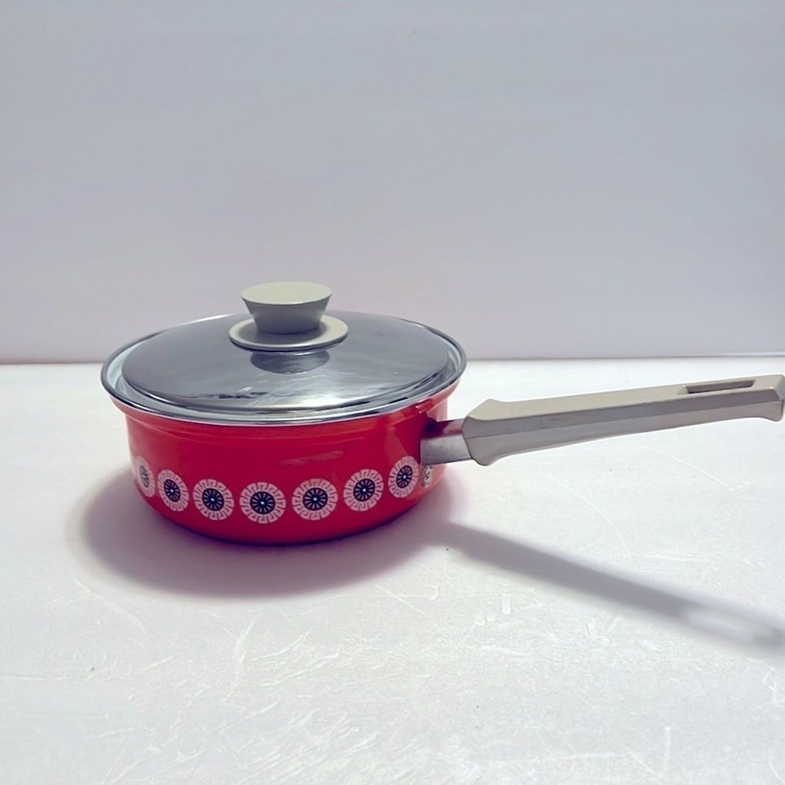 Vintage Enamel Covered Saucepan MCM Movie Prop Retro NOS
