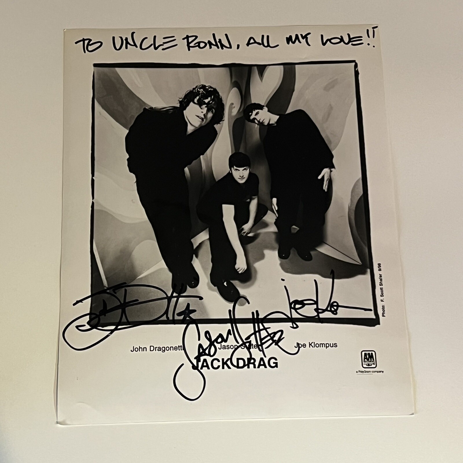 JACK DRAG 1998 Press Signed Photo, John Dragonetti, Jason Sutter, Joe Klompus JACK DRAG 1998 Press Signed Photo, John Dragonetti, Jason Sutter, Joe Klompus