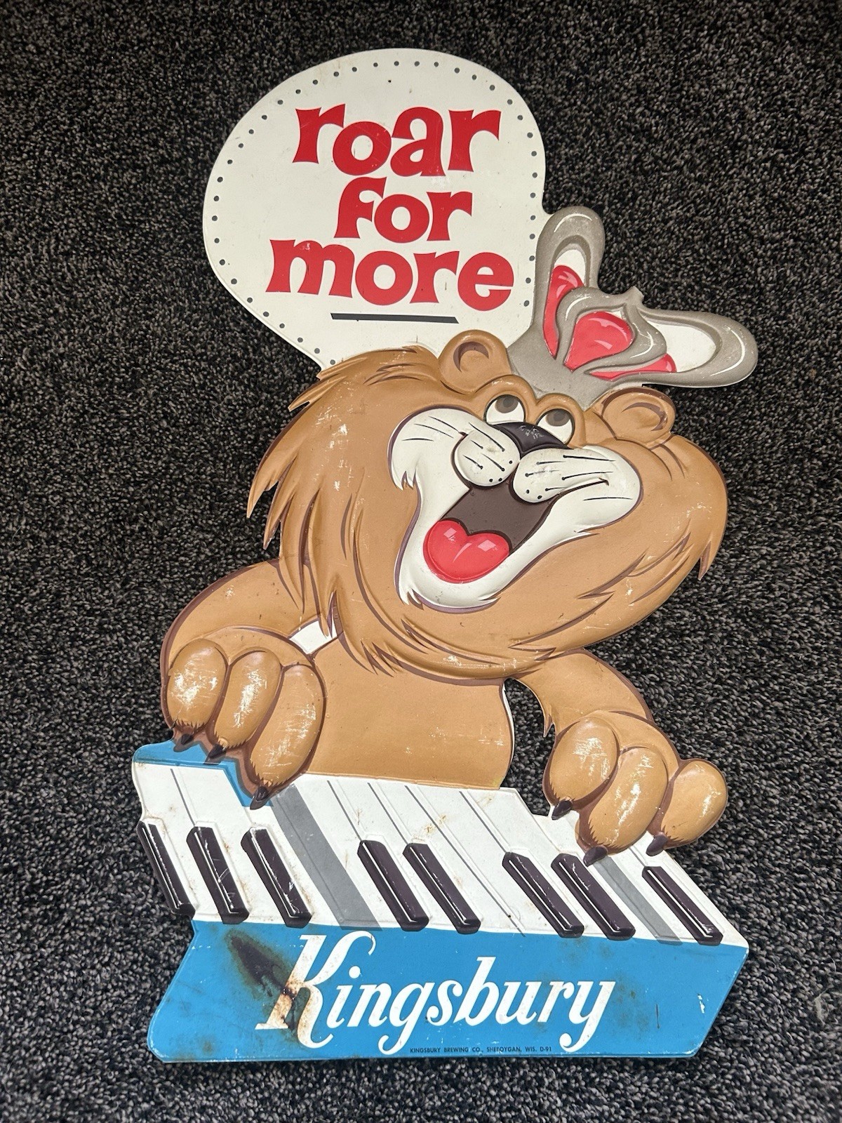 Vintage Kingsbury  Beer Roar For More  Lion  Advertising Vacuform Sign 12x18