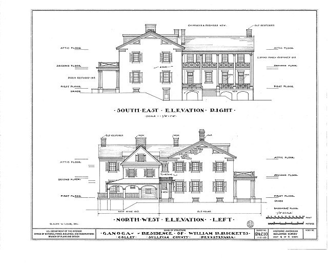 Collier PA 1900s William R Ricketts House North Mountain elevation drawing