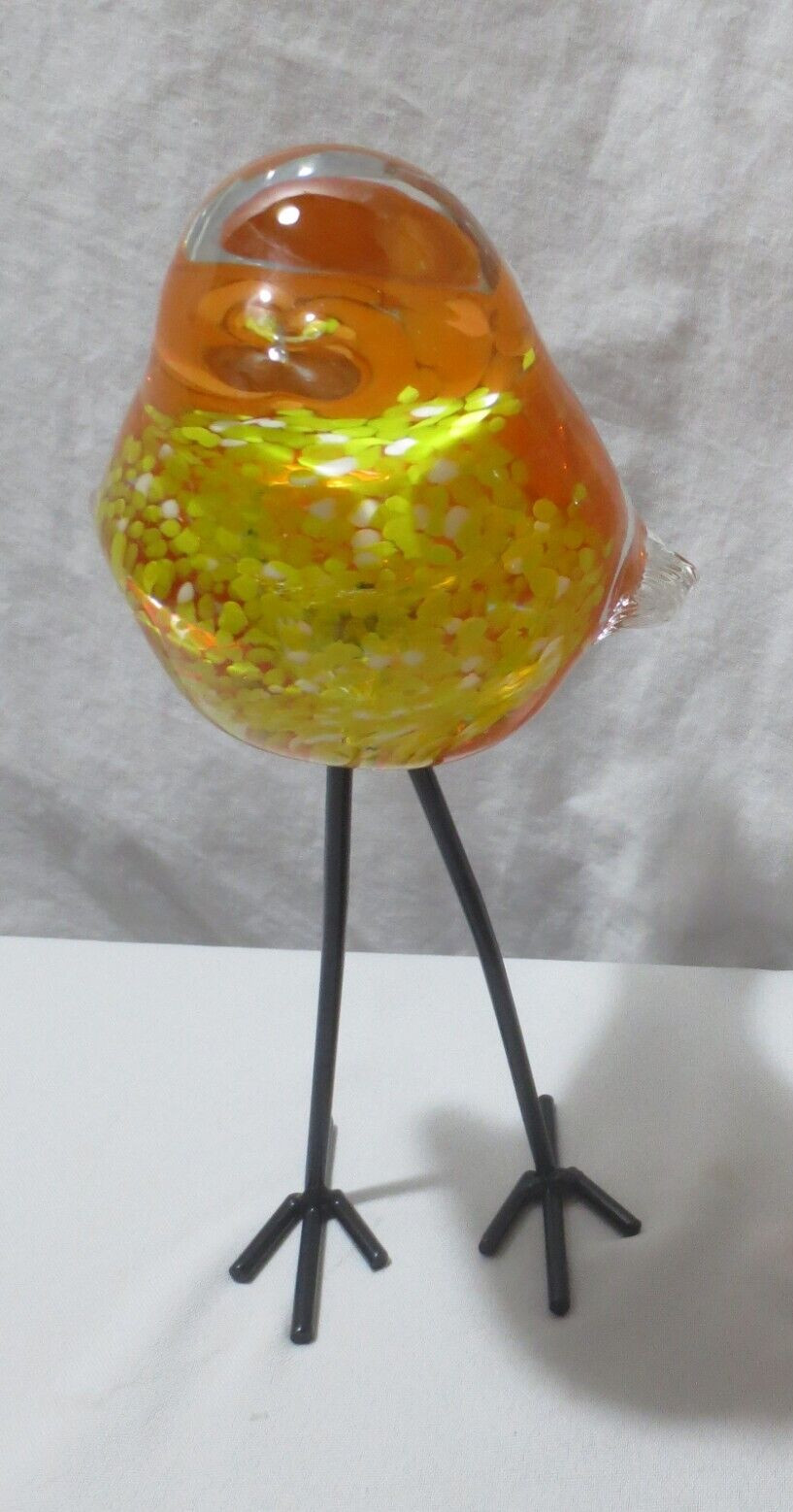 MCM Murano? Style Hand-Blown Yellow Orange Glass Bird Figurine Tall Metal Legs MCM Murano? Style Hand-Blown Yellow Orange Glass Bird Figurine Tall Metal Legs