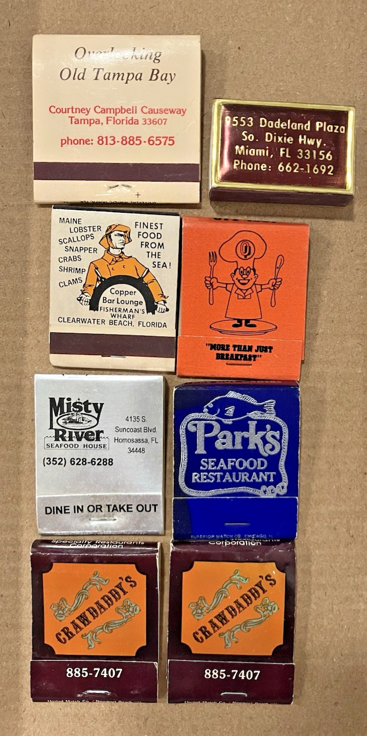 Lot 8 FLORIDA vtg UNSTRUCK matchbooks matchbox Restaurant Hotel souvenir