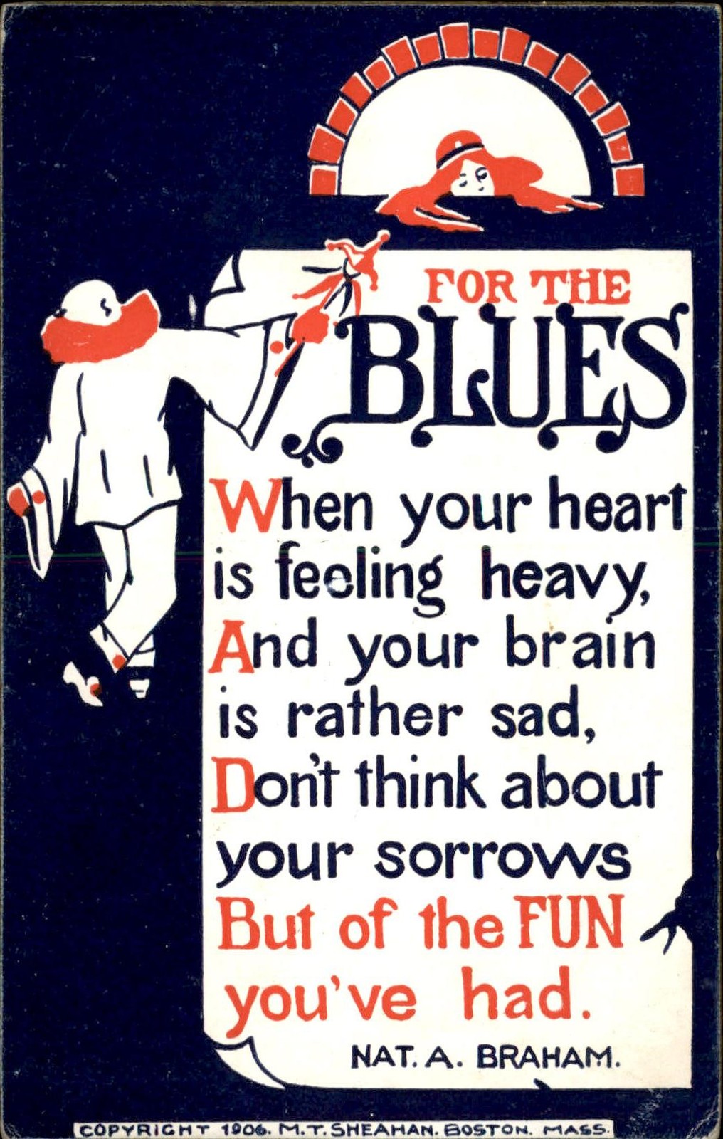 Motto postcard Verse For the Blues  M. T. Sheahan c1900s-10s Vintage Postcard