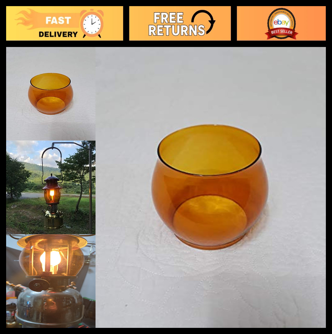 Amber Glass Globe Replacement for Coleman 200A, 242 Lantern - Durable & Stylish