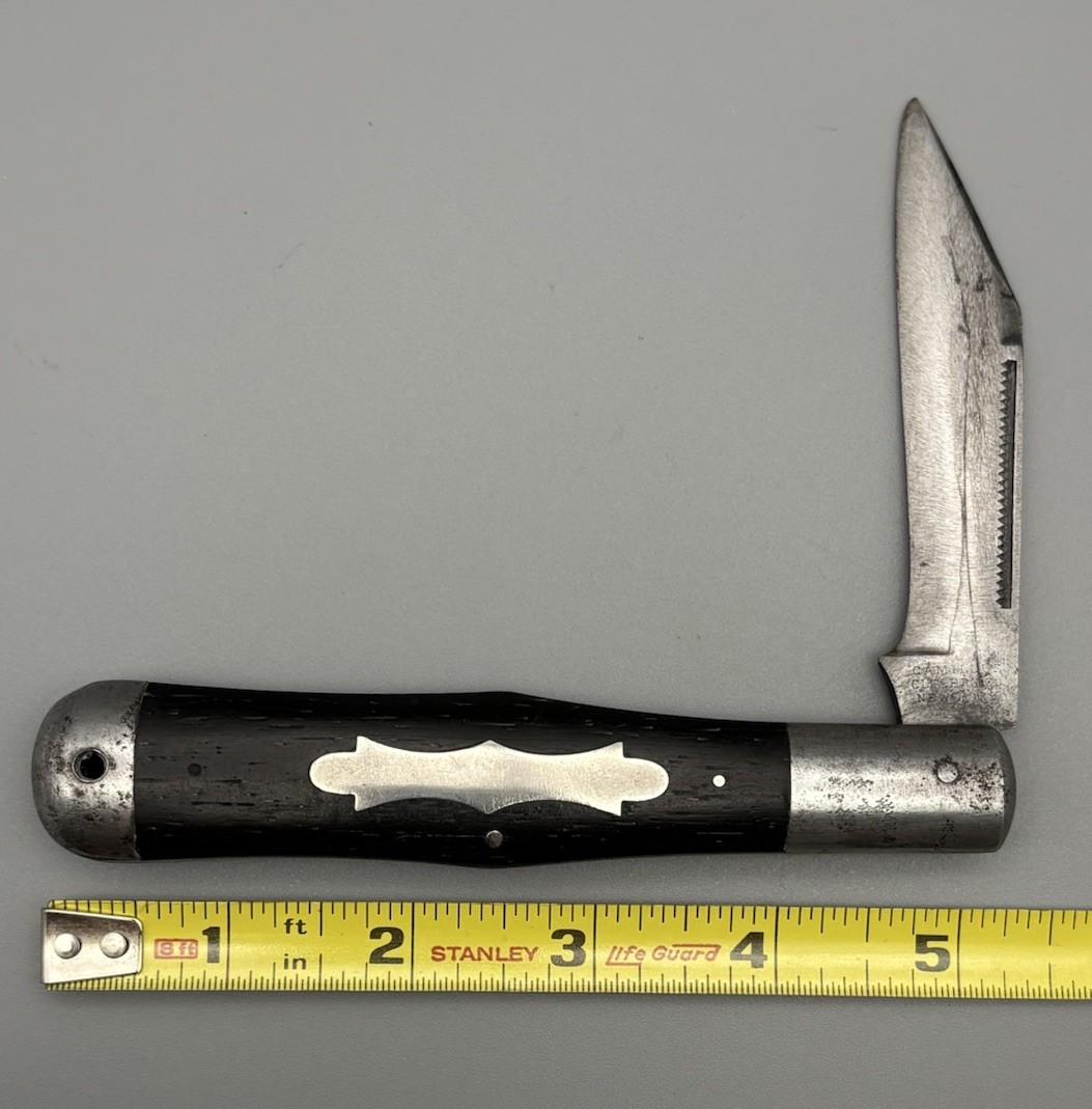 1916-1930 Camillus Cutlery Co New York 3 line stamp Ebony Hunter Knife LARGE 5in