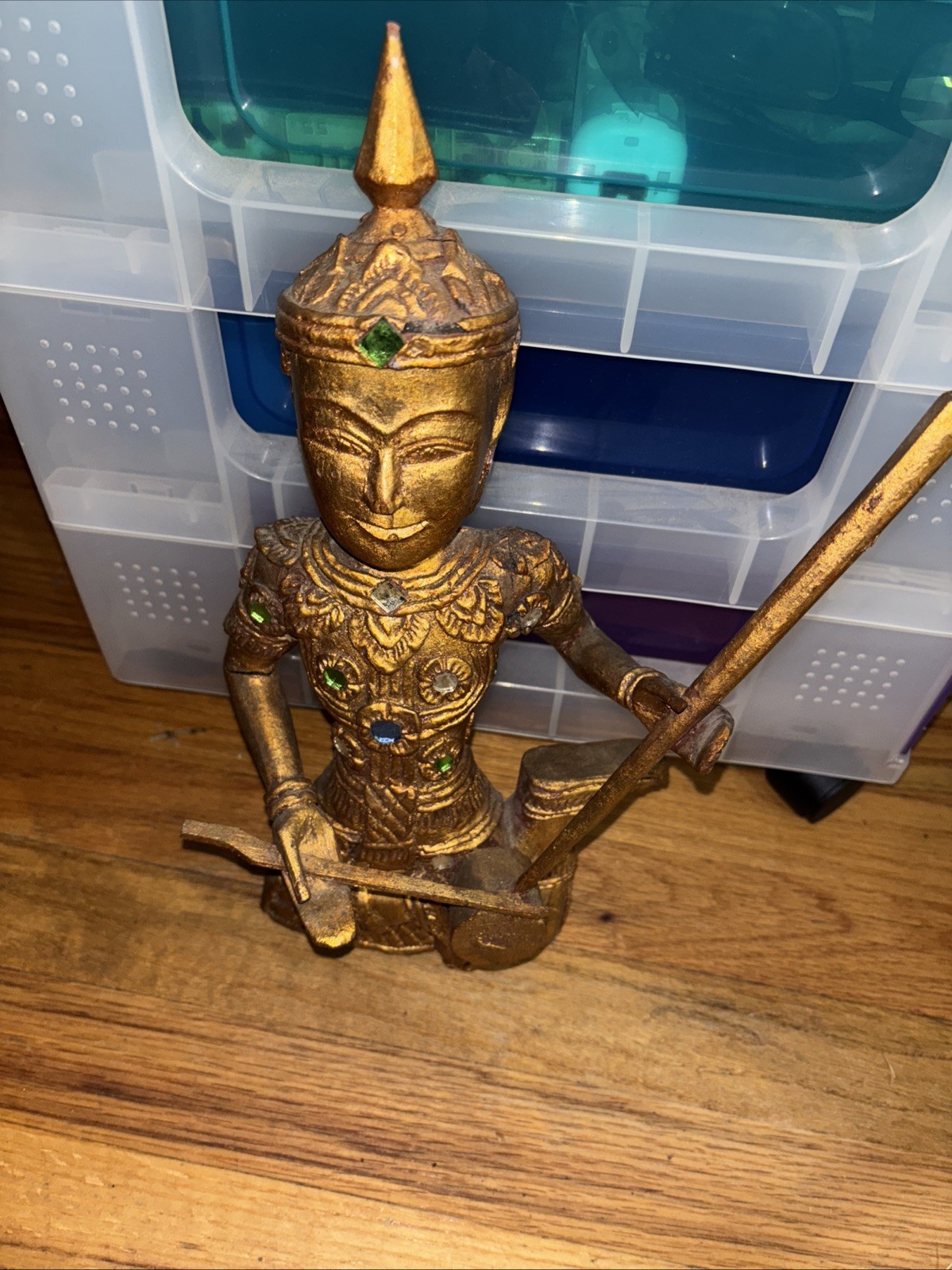 Vintage Large 14.5 Gilt Wood Thai Musician Wall Sculpture Statue Art Figurine