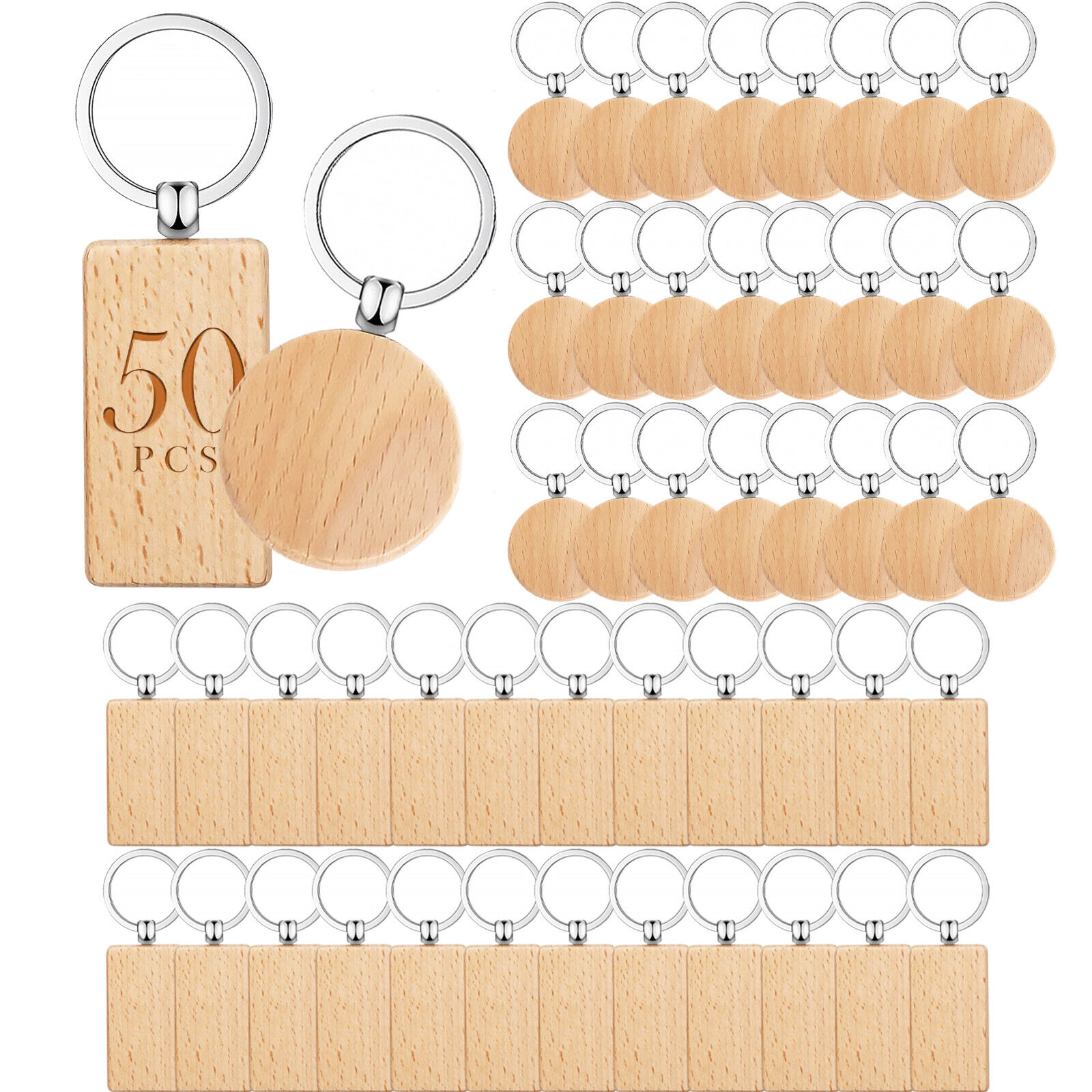 50 Pcs Blank Keychains Blanks Personalized Wooden Tags Can Be Keychains, Tags 