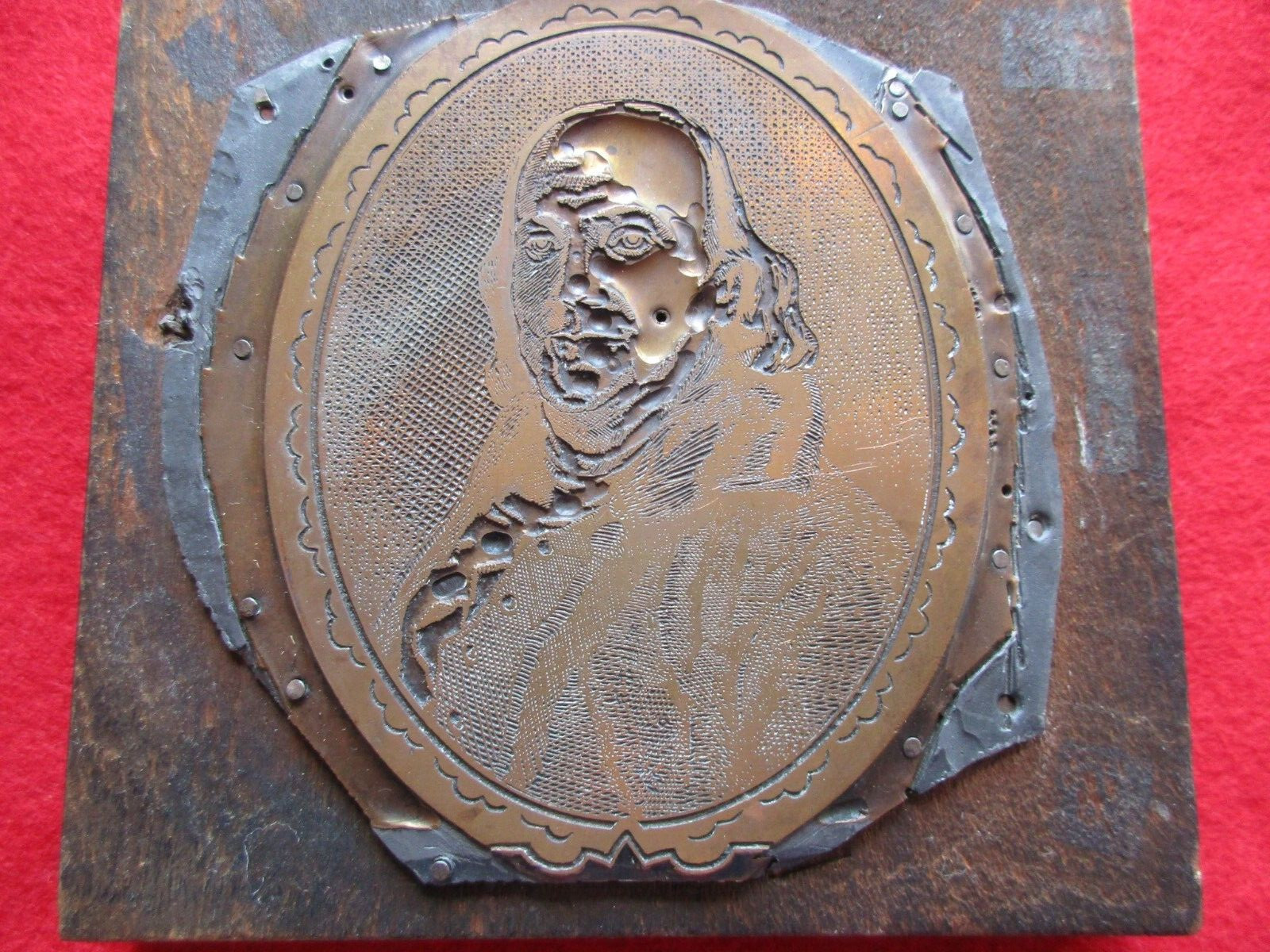 VINTAGE COPPER PRINTING BLOCK, STAMP, LARGE BENJAMIN FRANKLIN,   DU-0922*06906