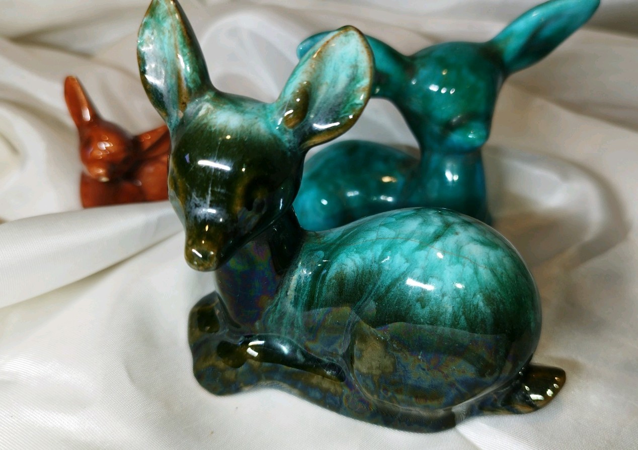 Vintage Mid Century Ceramic Deer Fawn Figurine Lot Blue Mountain Anglia Japan