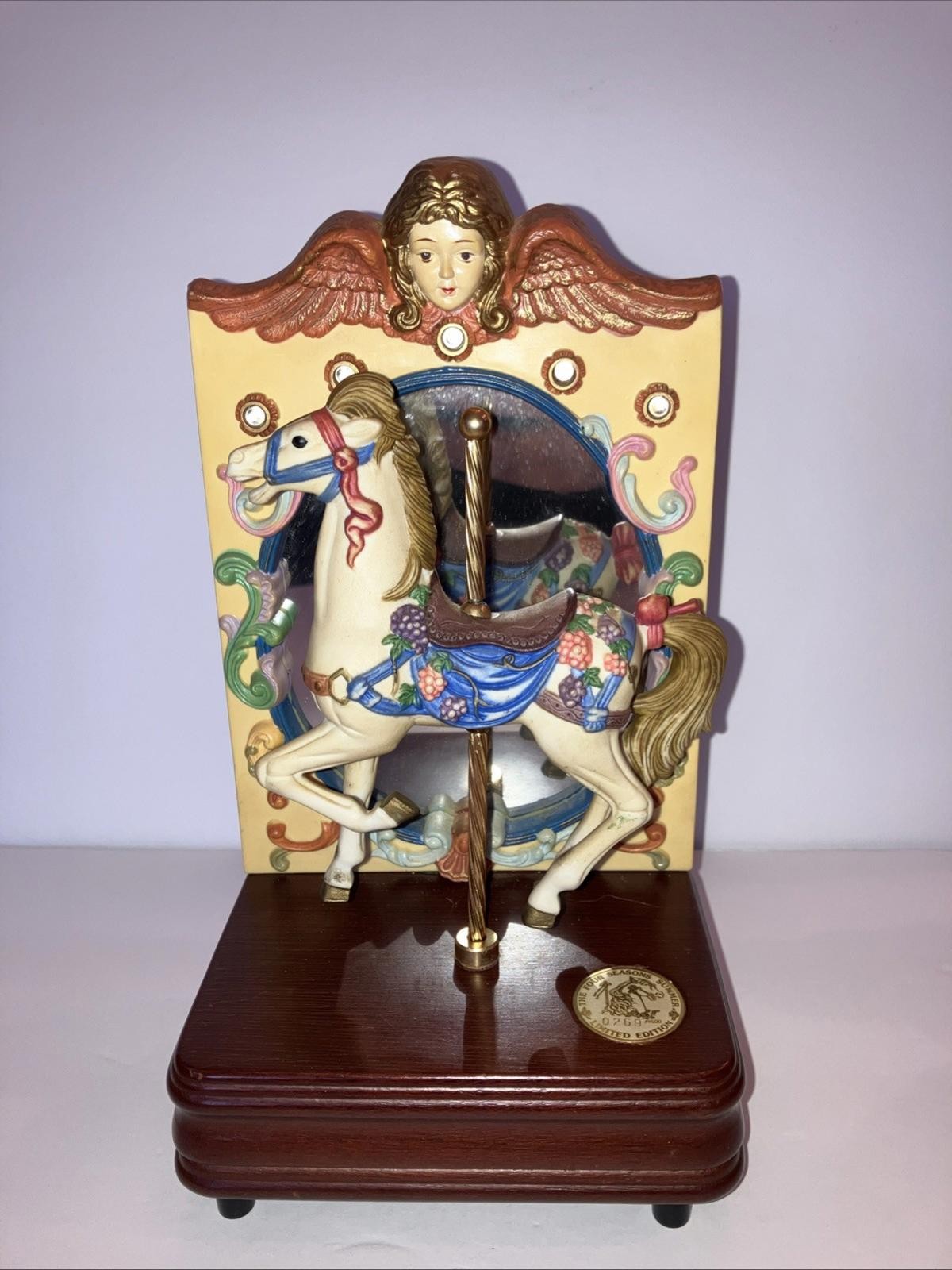Four Seasons Spring Ltd Ed Carousel Horse Music Box Mirror Lights Memory Vtg 269