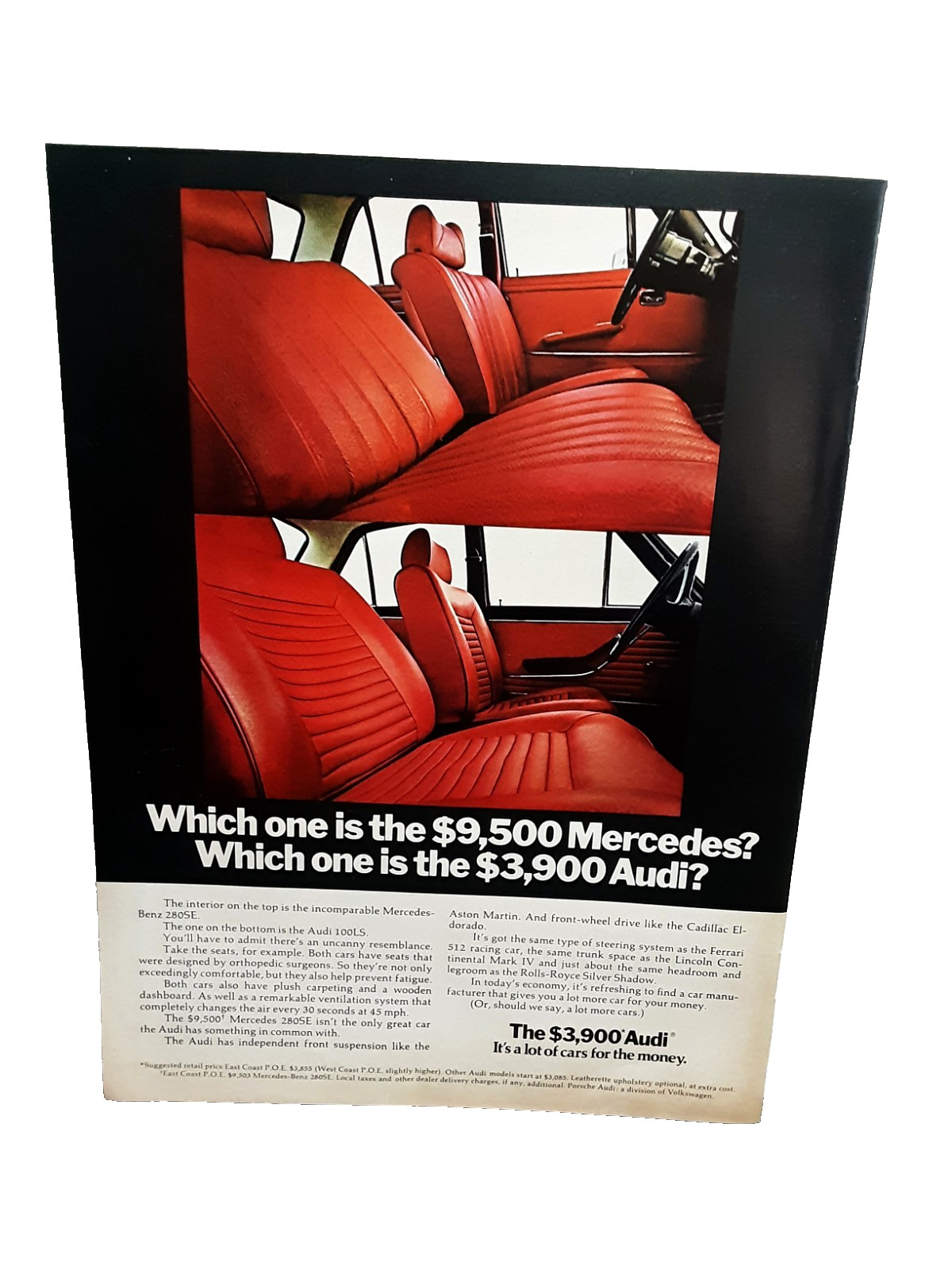 1972 Audi 100LS vs Mercedes 280SE Vintage Print Ad Classic Luxury Car Compare 1972 Audi 100LS vs Mercedes 280SE Vintage Print Ad Classic Luxury Car Compare