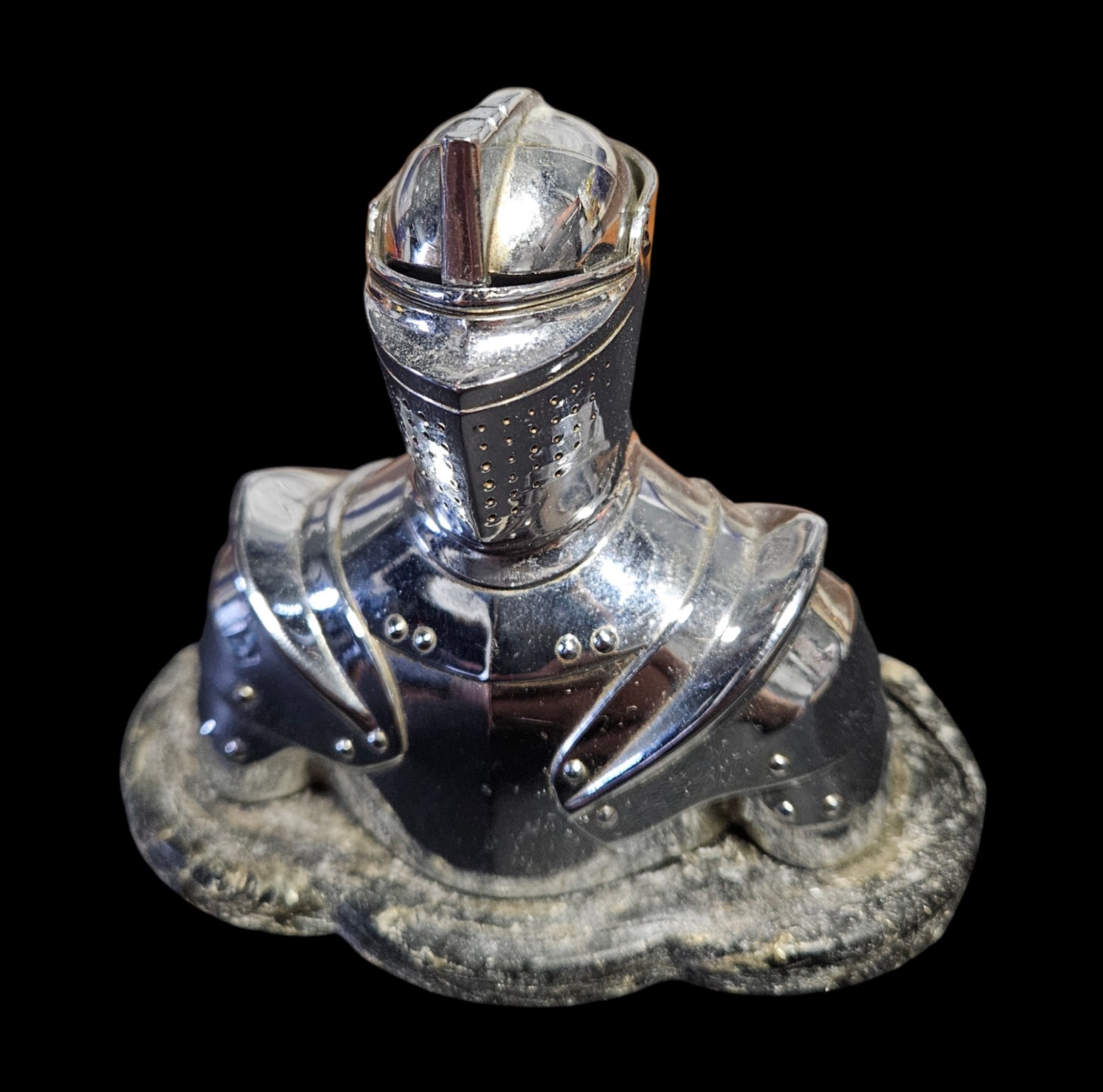 Vintage Negbaur Knight Helmet Table Lighter Chrome Medieval Made in USA