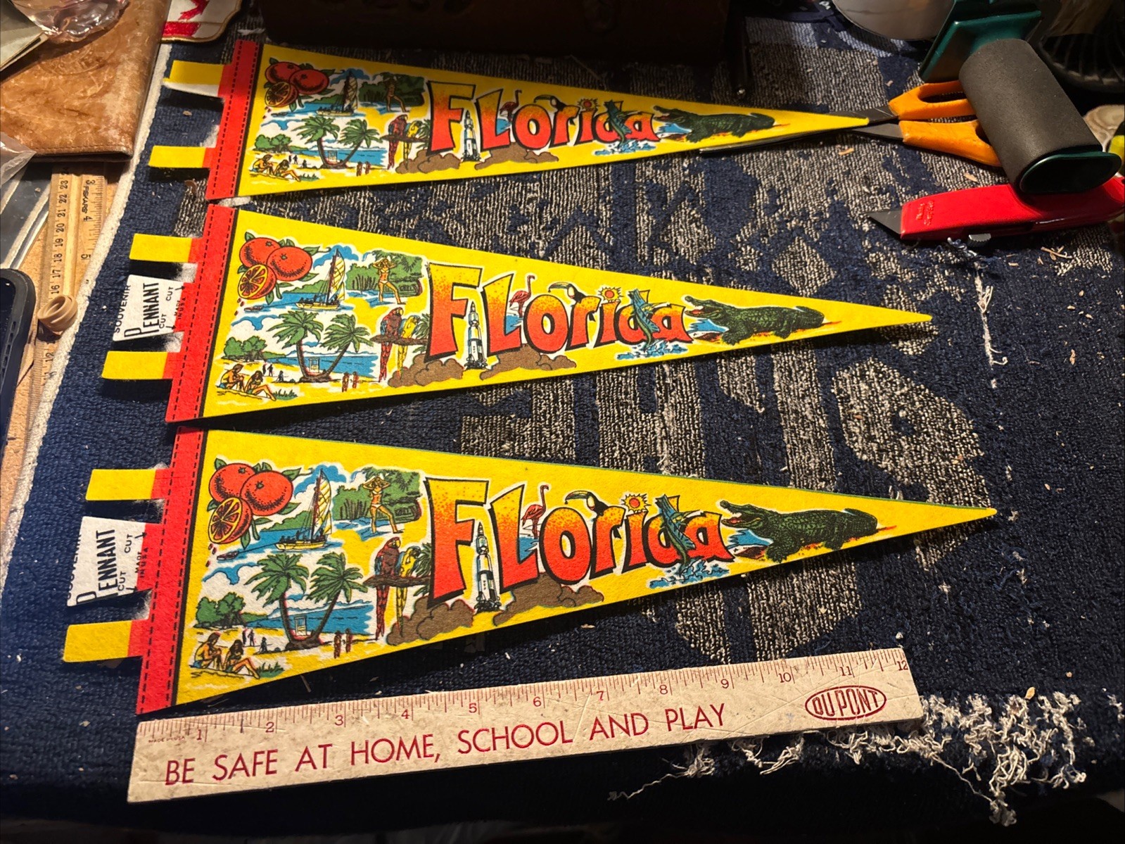 Vintage New Old Stock Small Florida Travel Pennant Souvenir Lot Of 3