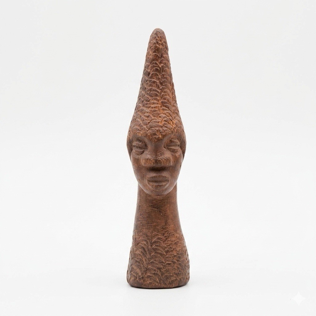 Vintage African Wooden Hand Carved Queen Idia Benin Figurine, 5.25\