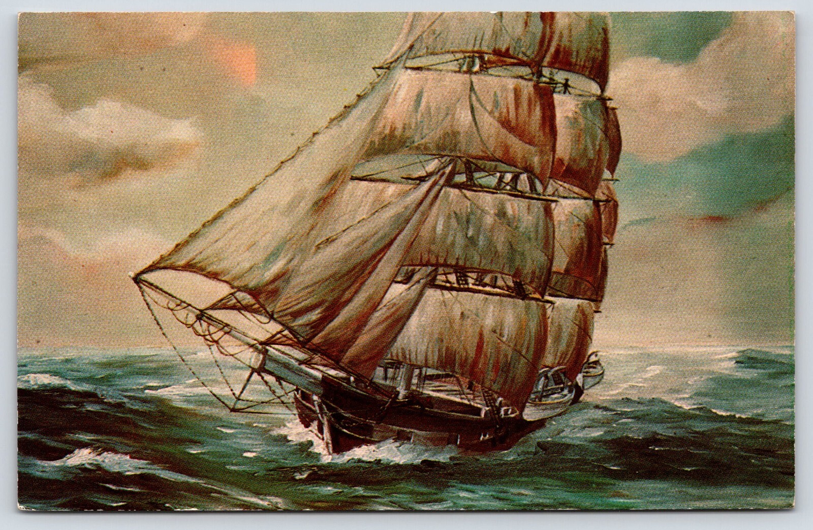 Rhode Island Whaleship Under Sail Vintage Postcard