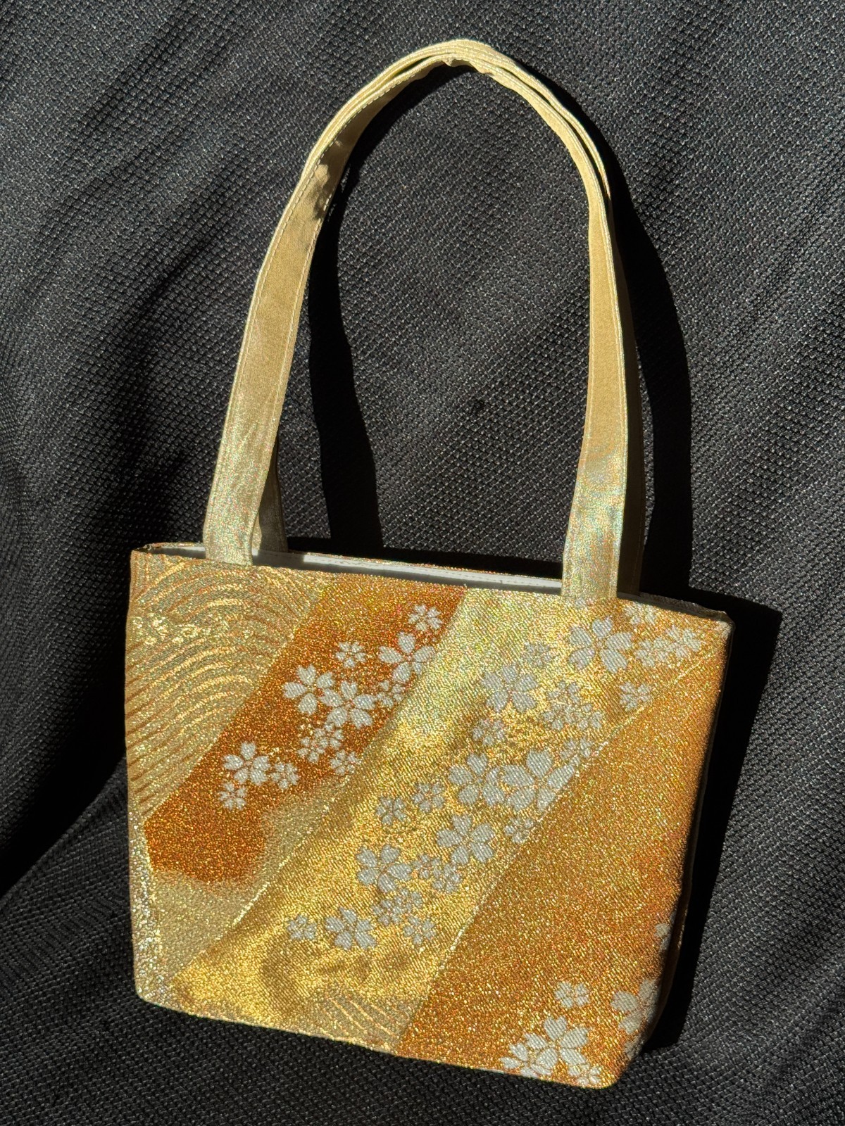 Beautiful Vintage Kimono Obi Tote Bag, Golden Sakura, Unique Statement Piece