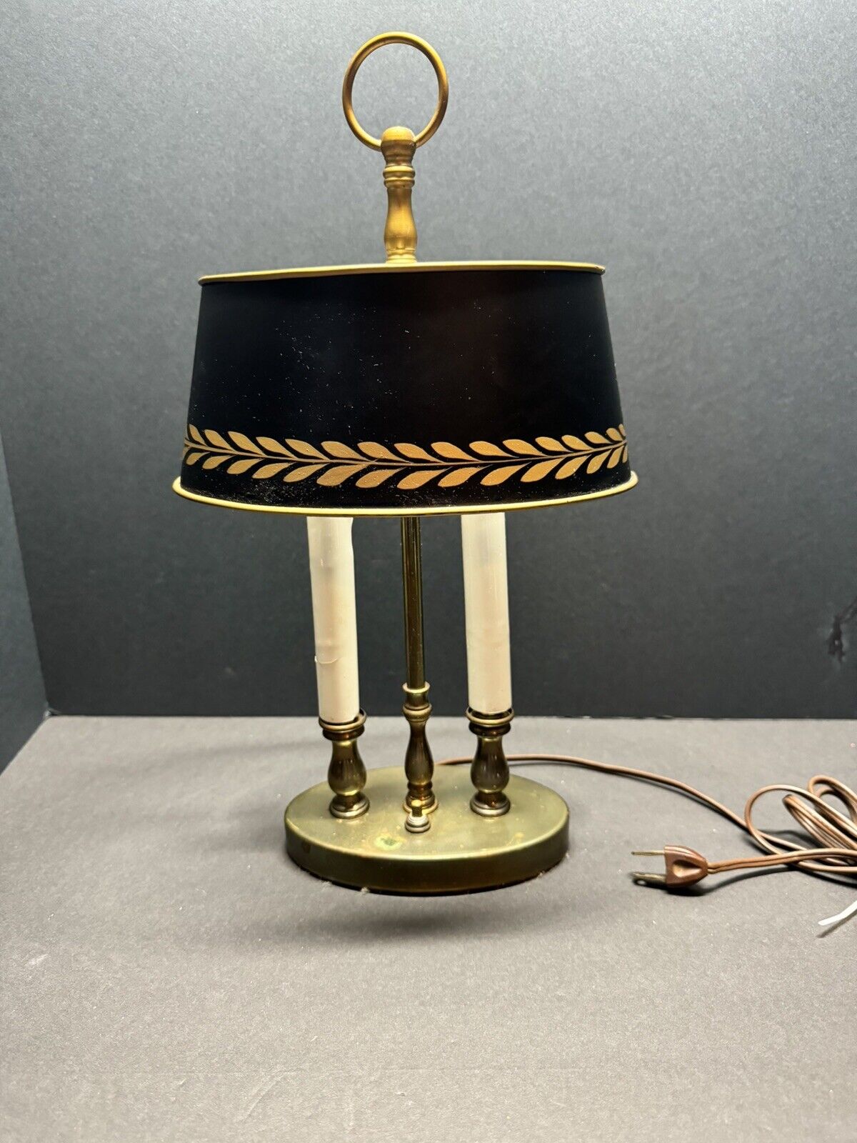 DESK LAMP-BOULIETTE FRENCH STYLE-BRASS/METAL-FEDERAL OFFICE - 70s- METAL SHADE