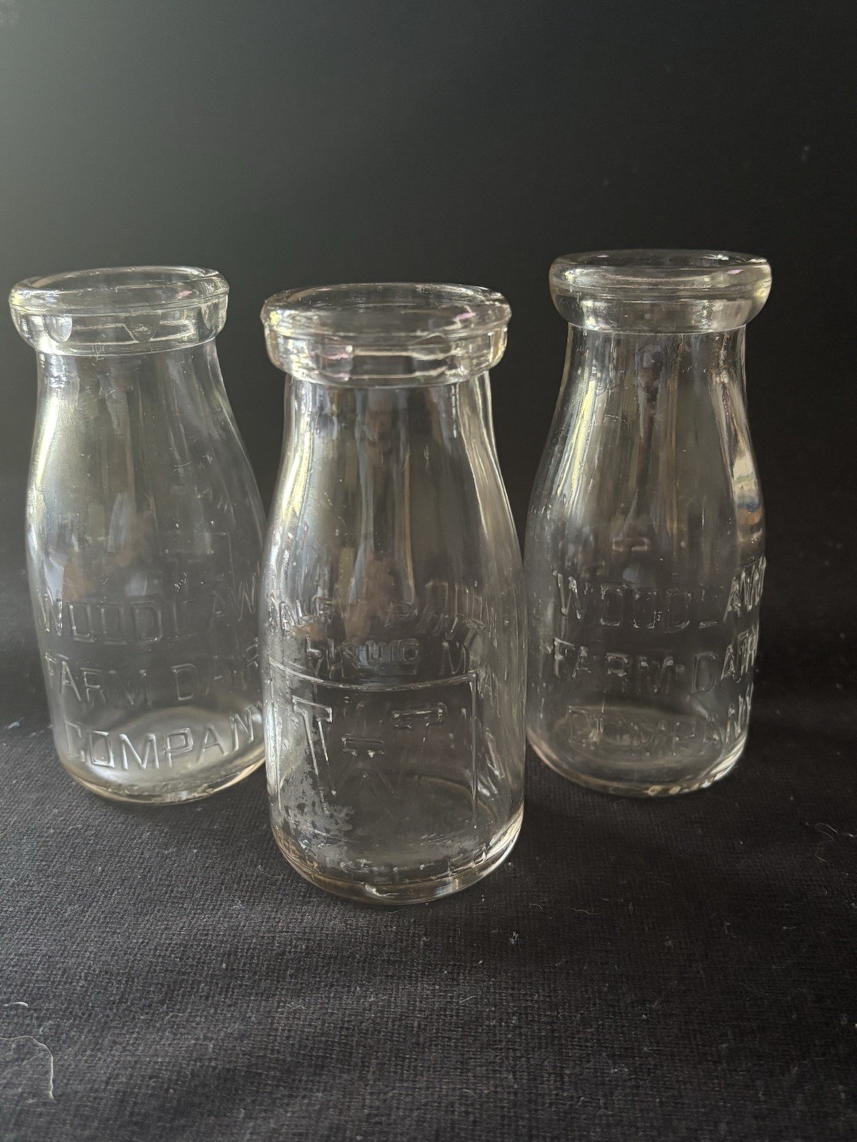 3 Vintage Pint Milk Cream Jars Bottles Woodlawn Farm Dairy Company Scranton PA